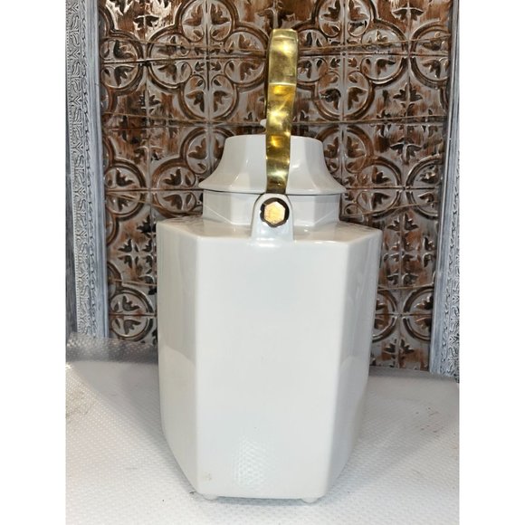 Mikasa Continental White  Hexagon Shaped Tea Pot Brass Handle Vintage - Picture 4 of 12